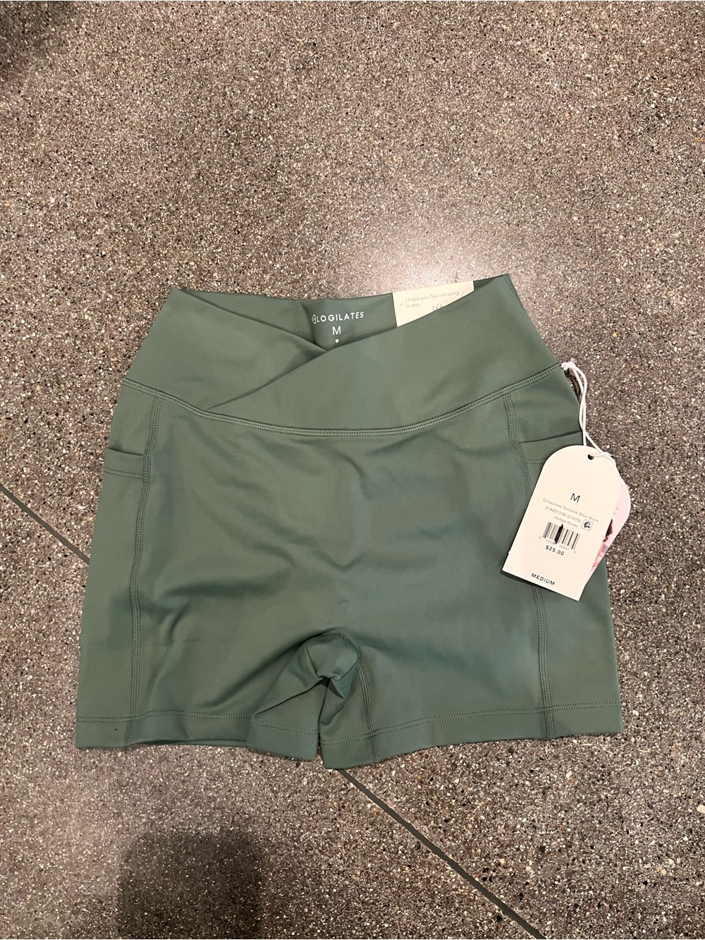 Blogilates Cross Waist Olive Green Butt Scrunch Shorts - M